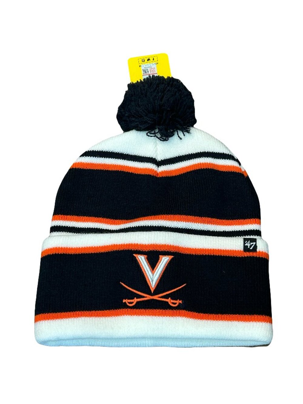 NWT Virginia Cavaliers '47 Brand Youth Striped Logo Pom Knit Cuffed Beanie Hat